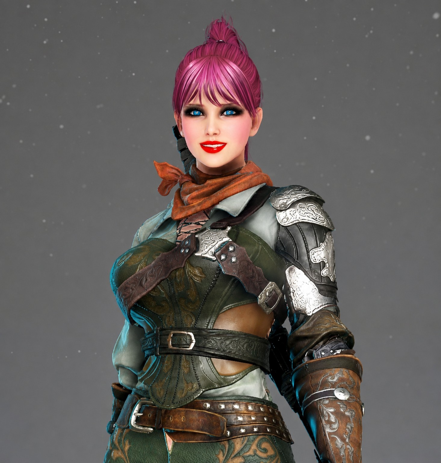 Pink-haired Black Desert Online character wearing detailed armor
