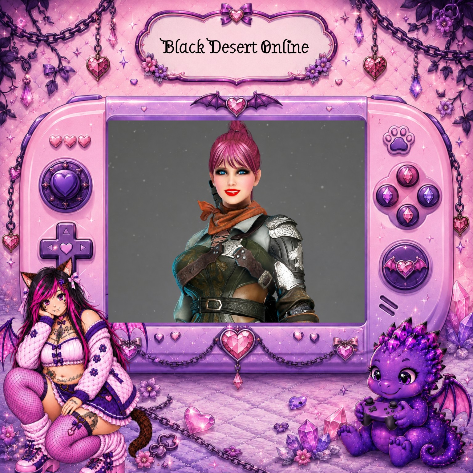 Black Desert Online custom character displayed in an AdorabellaPixel frame