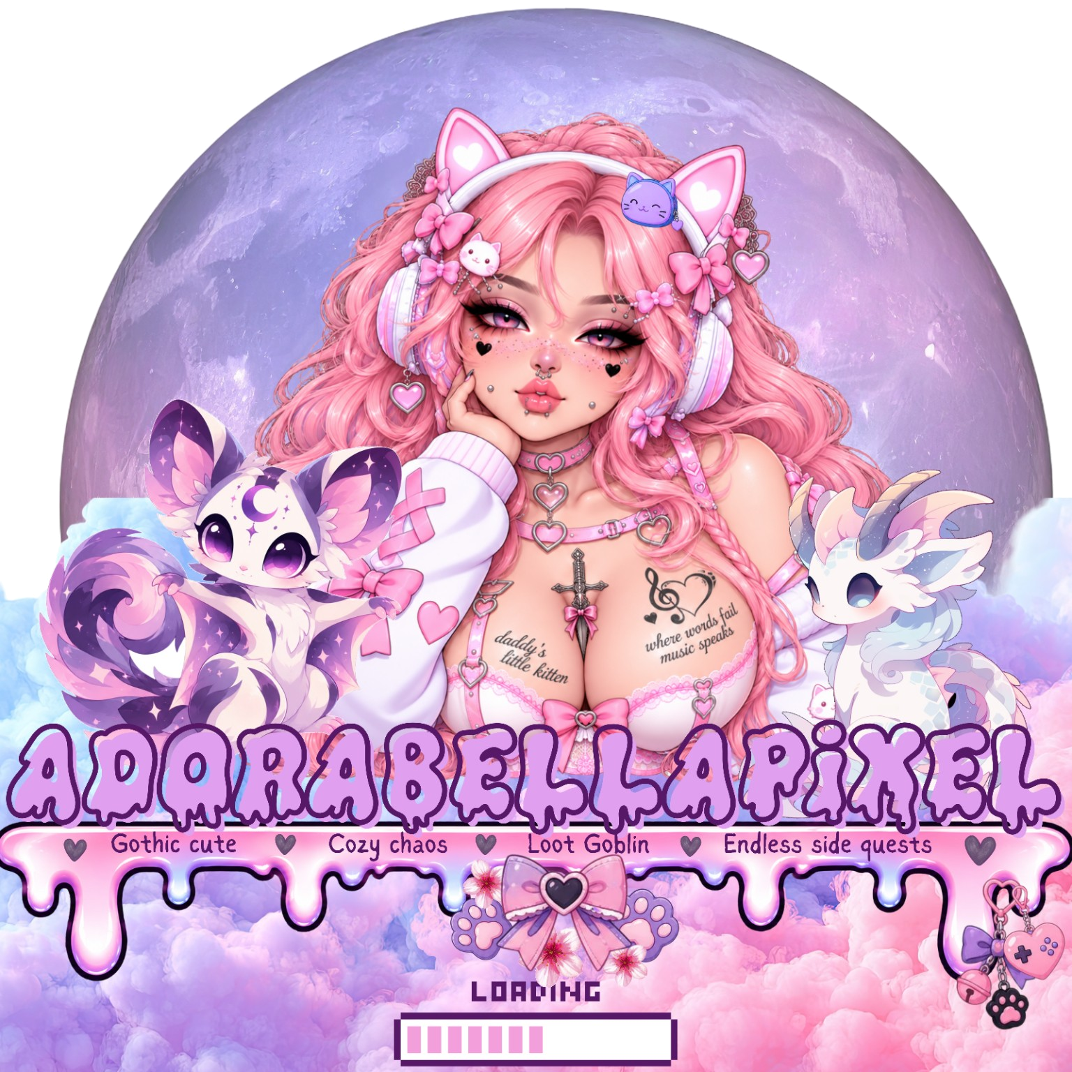 AdorabellaPixel with Bella, Pixel, and Glitch — Gothic Cute, Cozy Chaos, Endless Side Quests