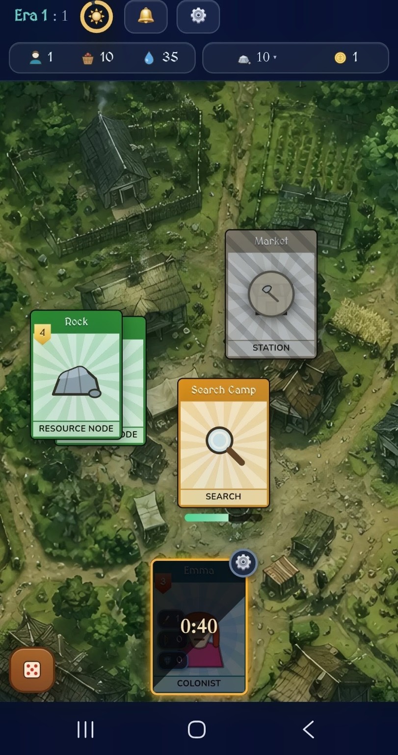 Deckstead card-based colony with buildings, workers, and resource cards