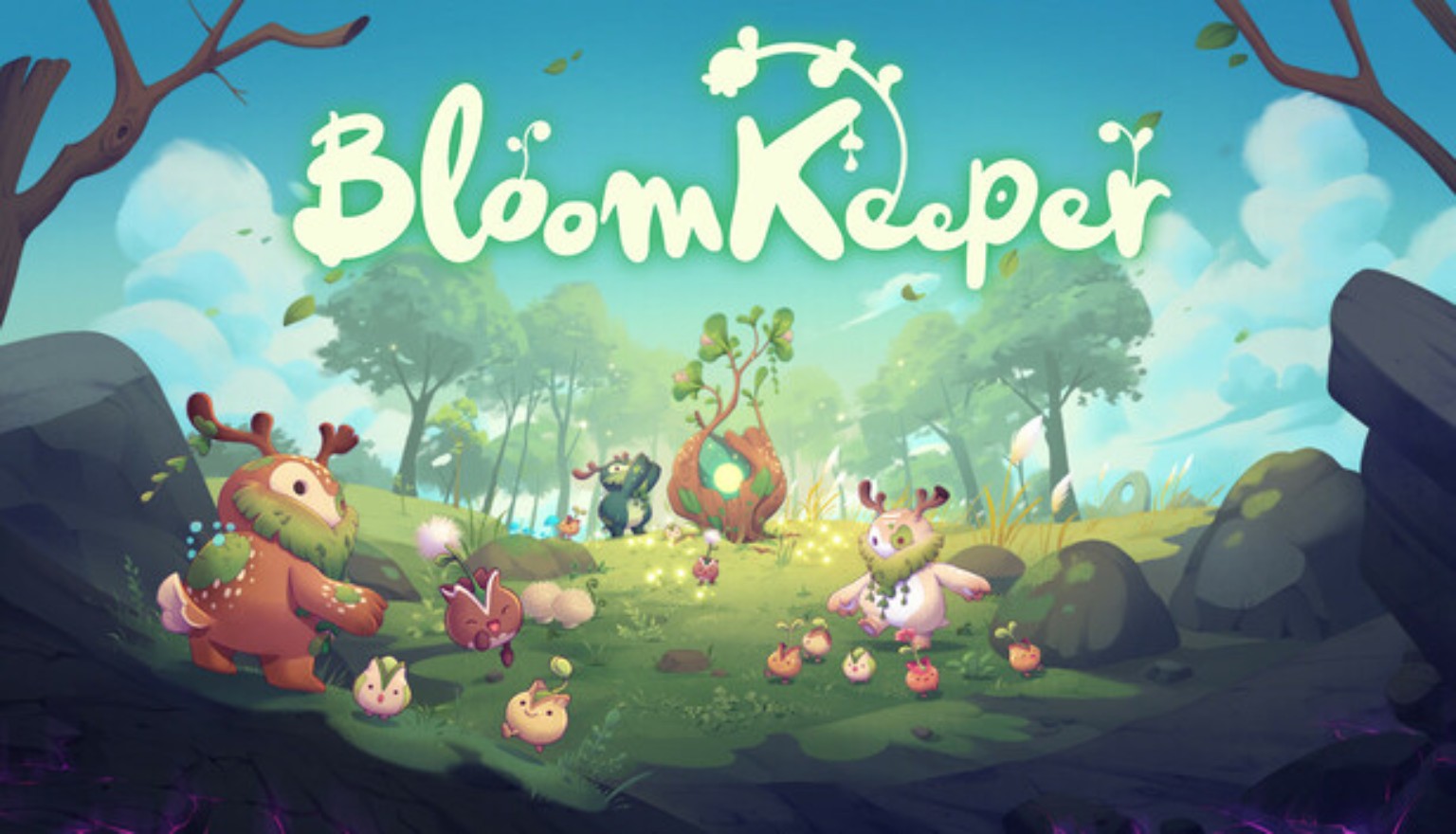 BloomKeeper title artwork with small forest creatures