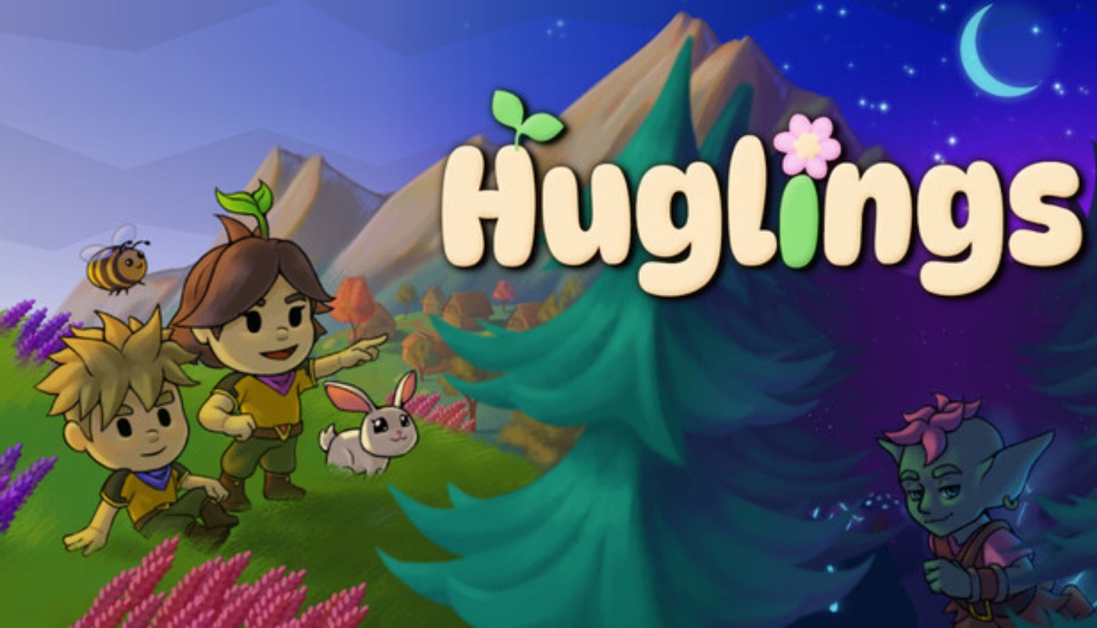 Huglings title artwork showing its colorful day and night world