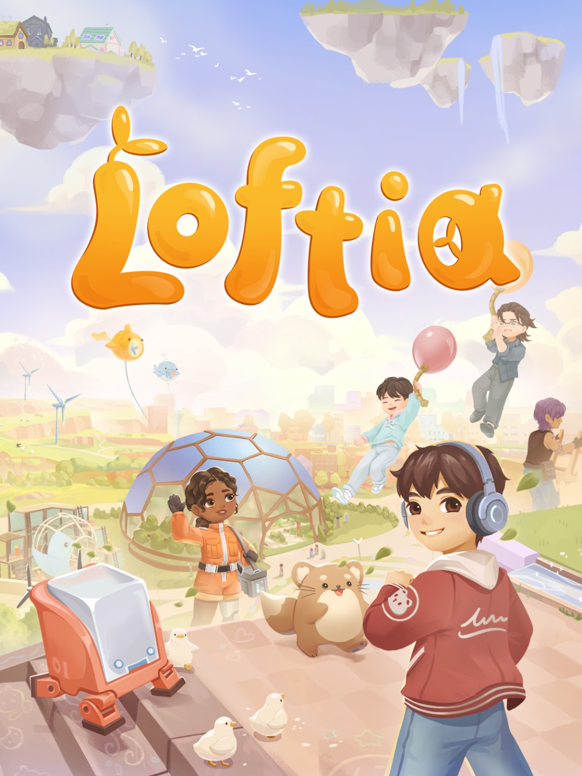 Loftia title artwork featuring a sustainable community on floating islands