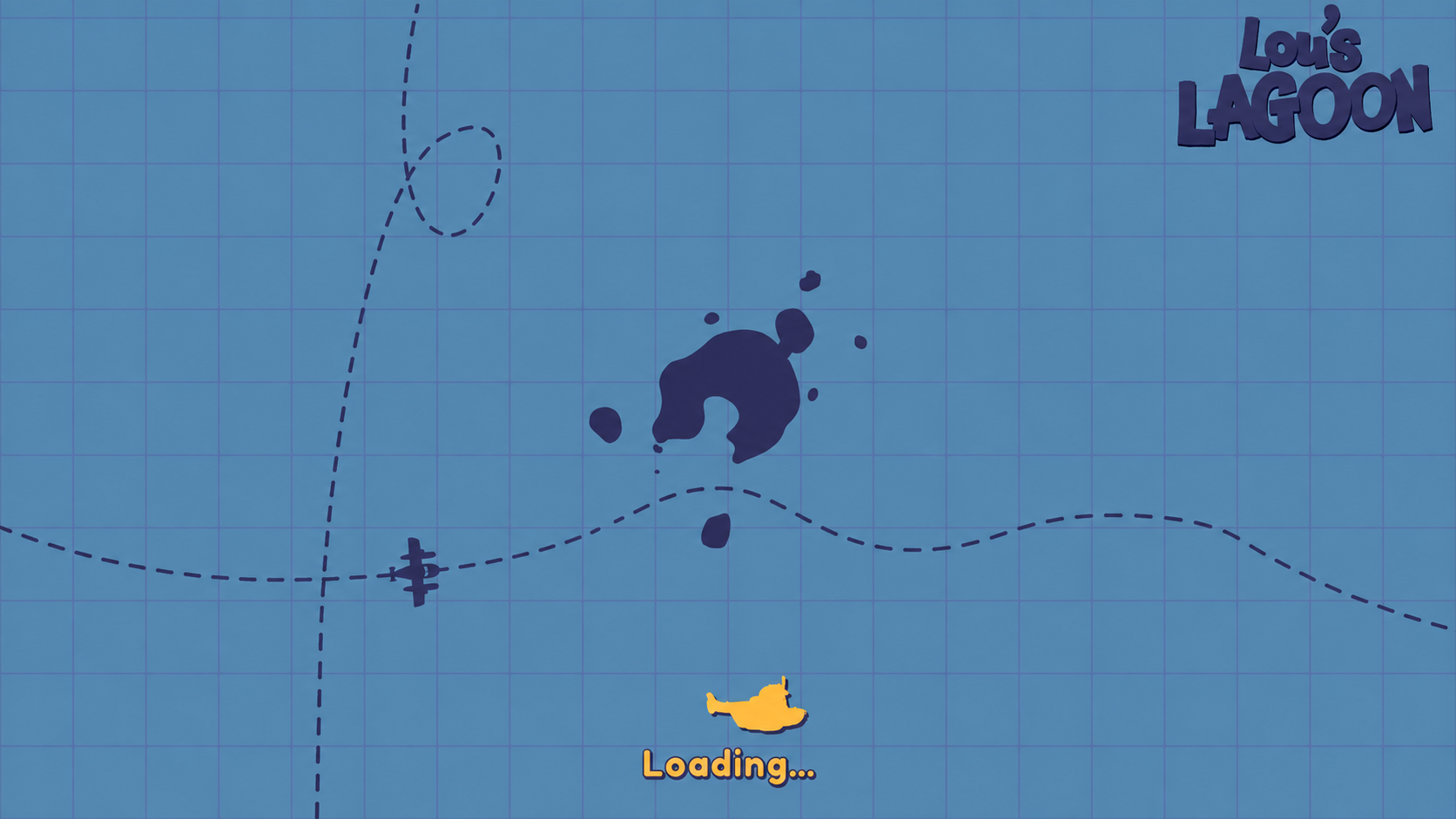 Lou\u2019s Lagoon loading screen with an island map and little yellow plane