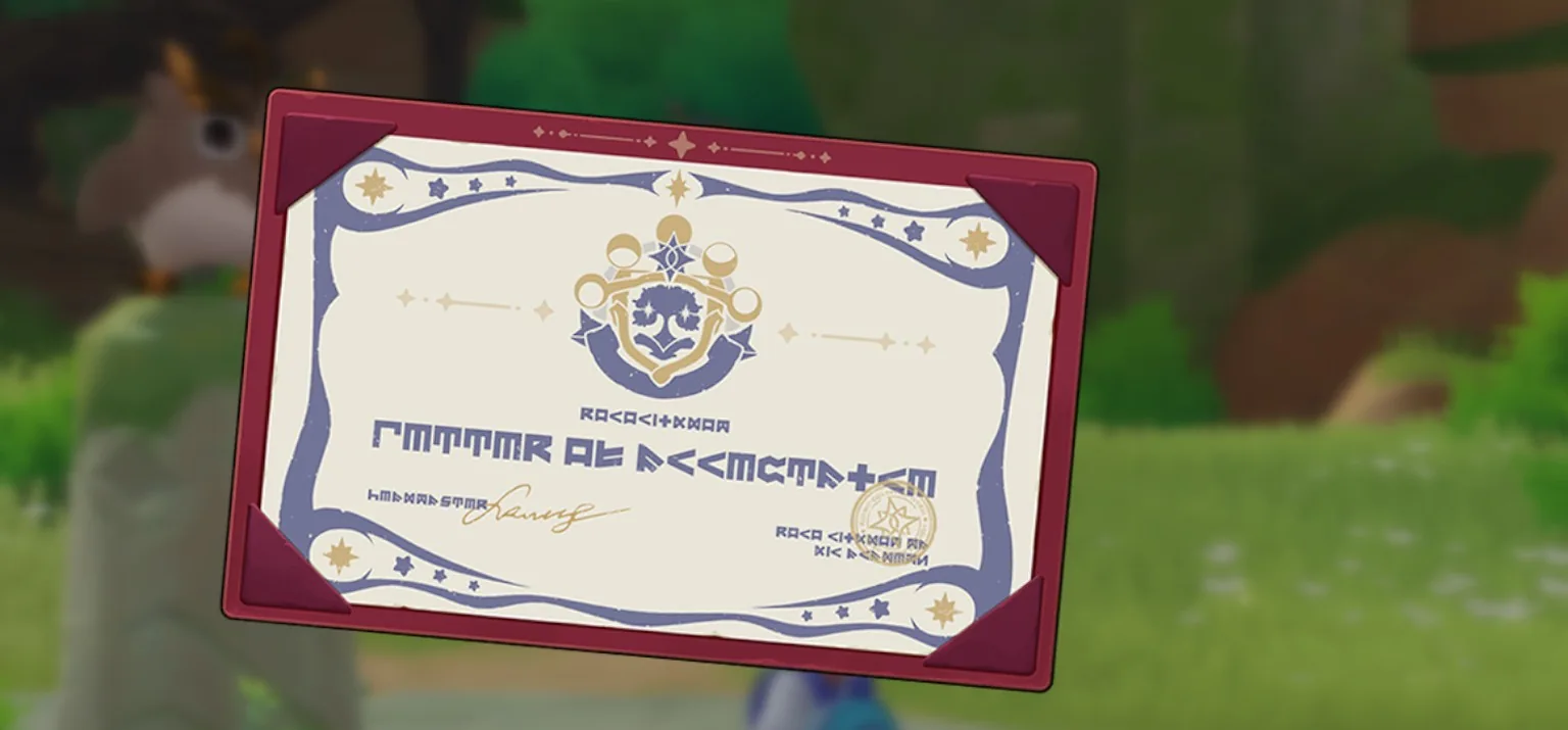An ornate academy certificate with stars and a red border in Roco Kingdom World