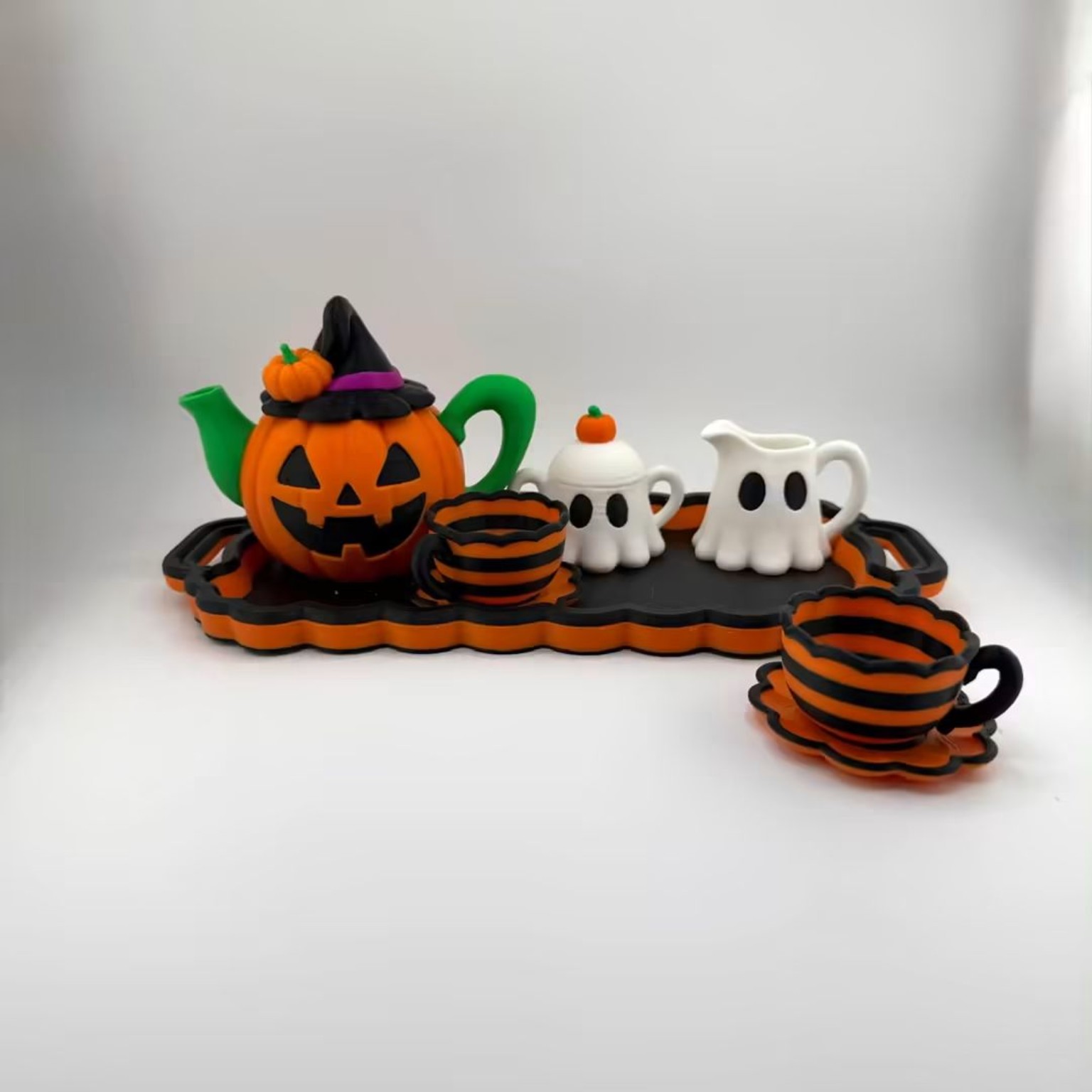 Halloween Pumpkin and Ghost Tea Set — 3D-printed accessory or decorative model
