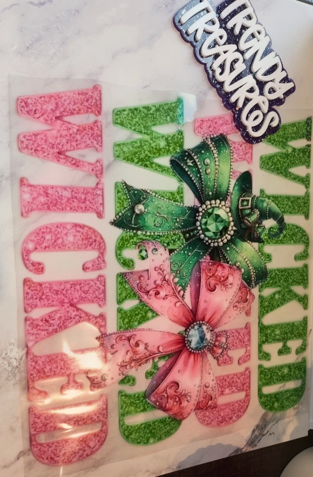 Wicked—Pink & Green Bows design reference, not a finished garment
