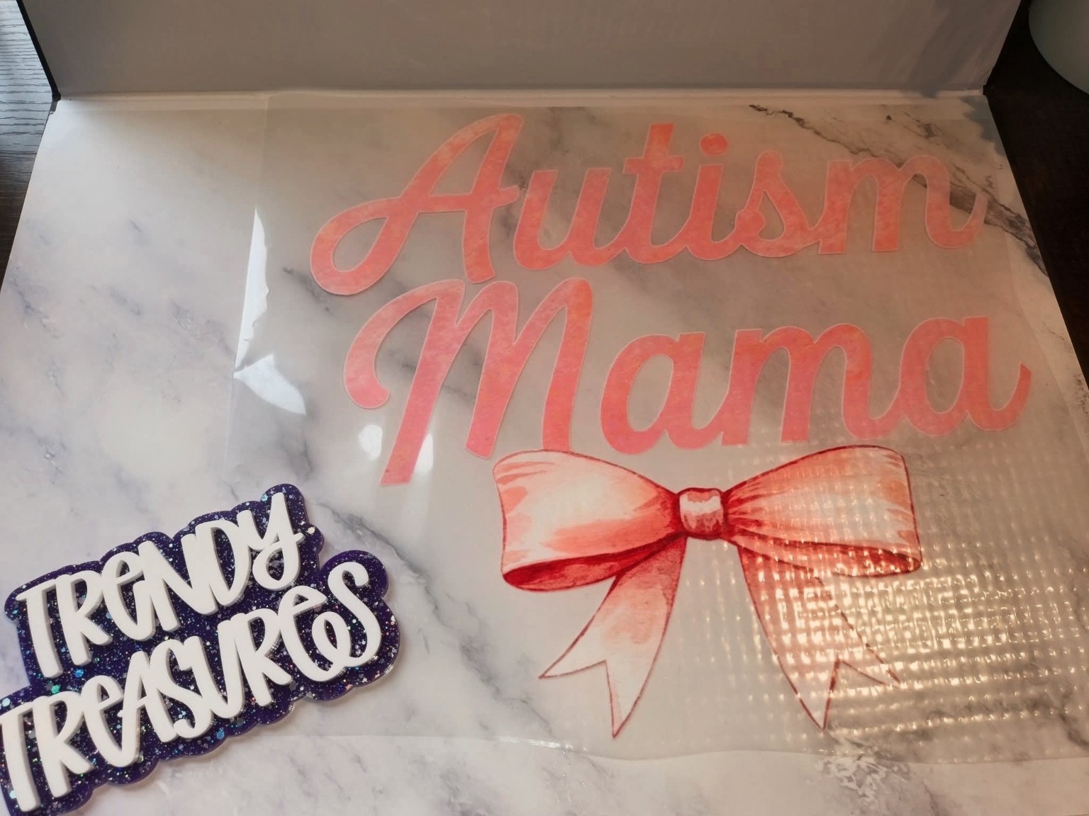 Autism Mama—Pink Bow design reference, not a finished garment