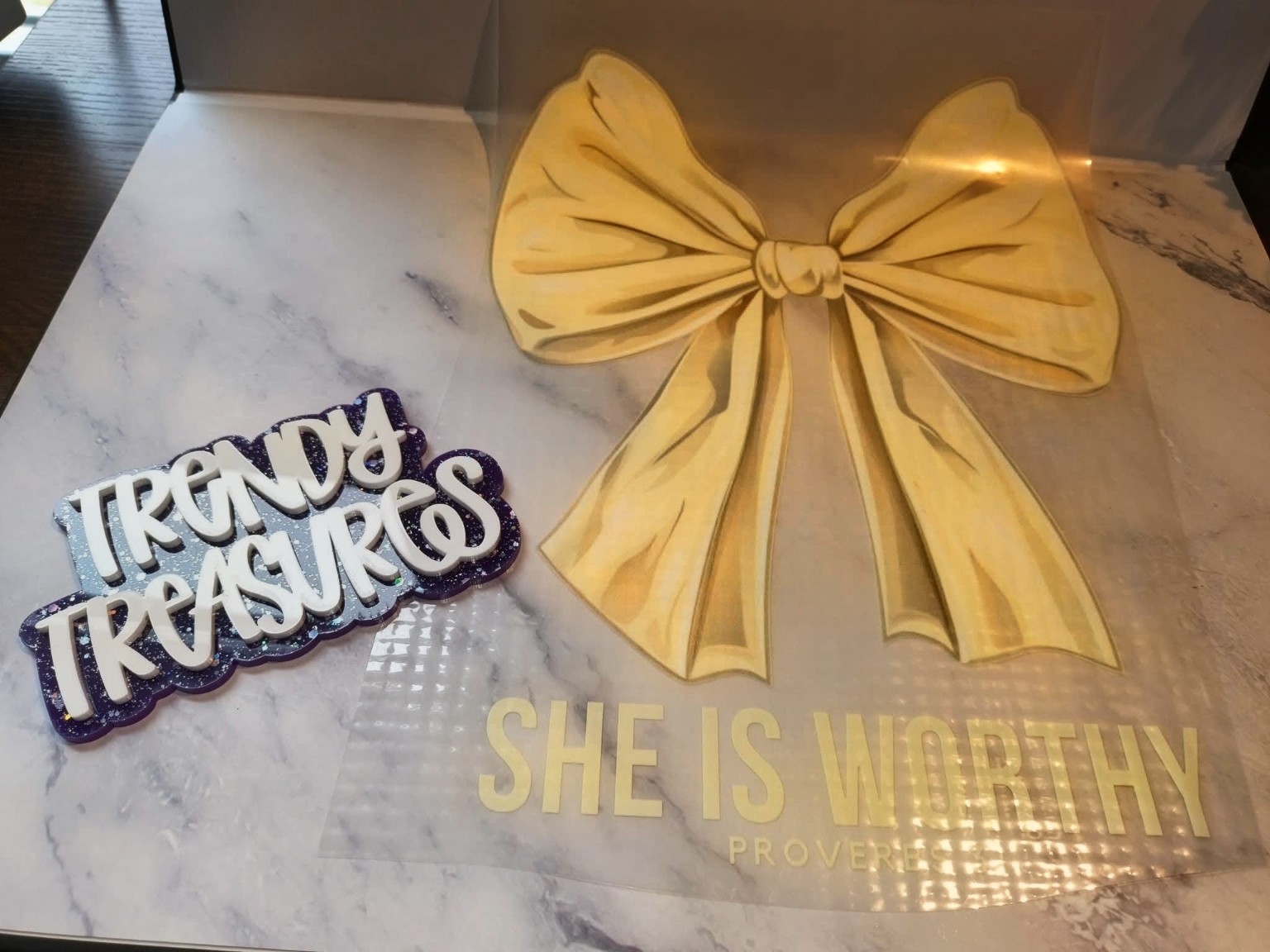 She Is Worthy—Golden Bow design reference, not a finished garment