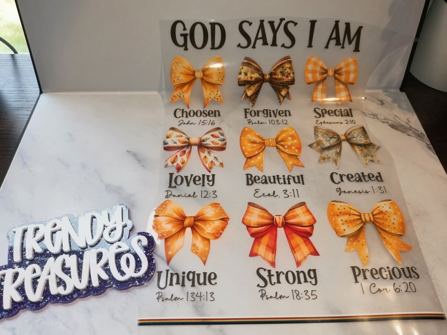 God Says I Am—Autumn Bows design reference, not a finished garment