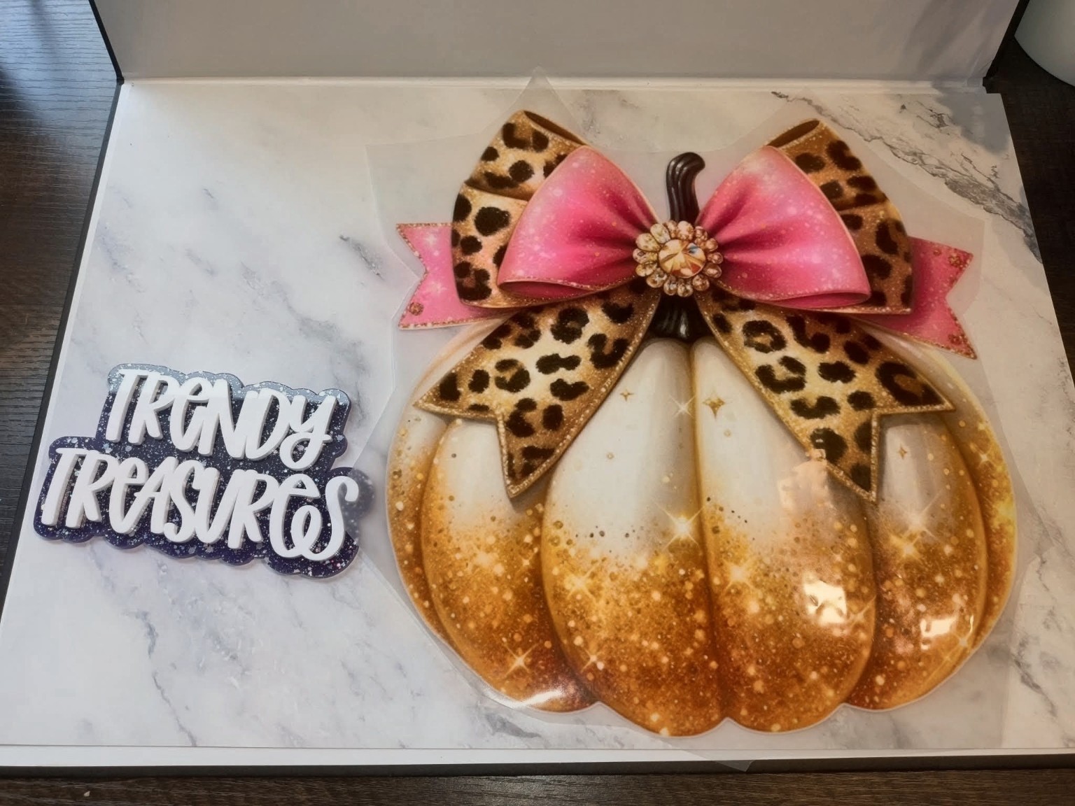 Golden Pumpkin & Pink Leopard Bow design reference, not a finished garment