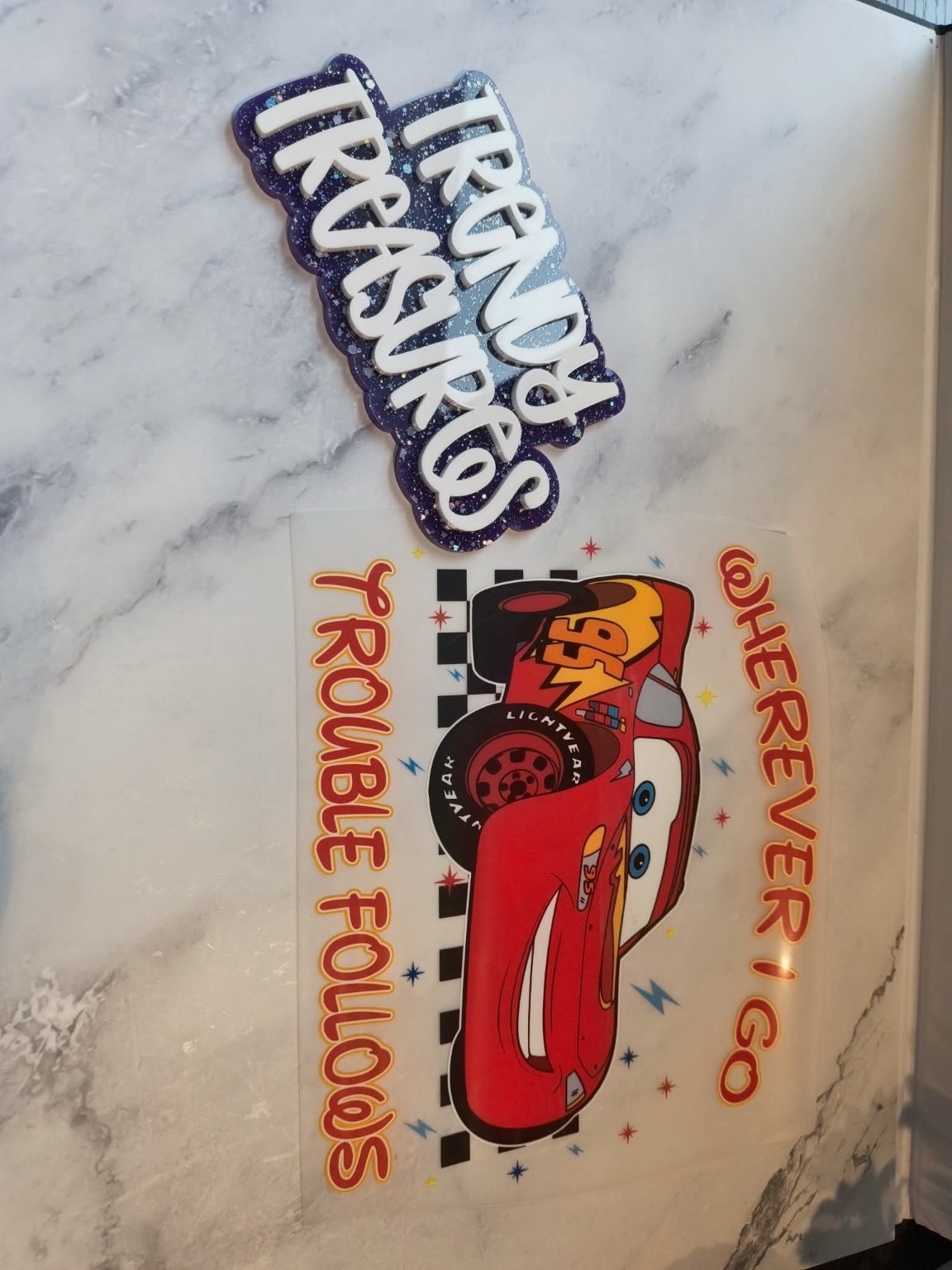 Lightning McQueen—Trouble Follows design reference, not a finished garment
