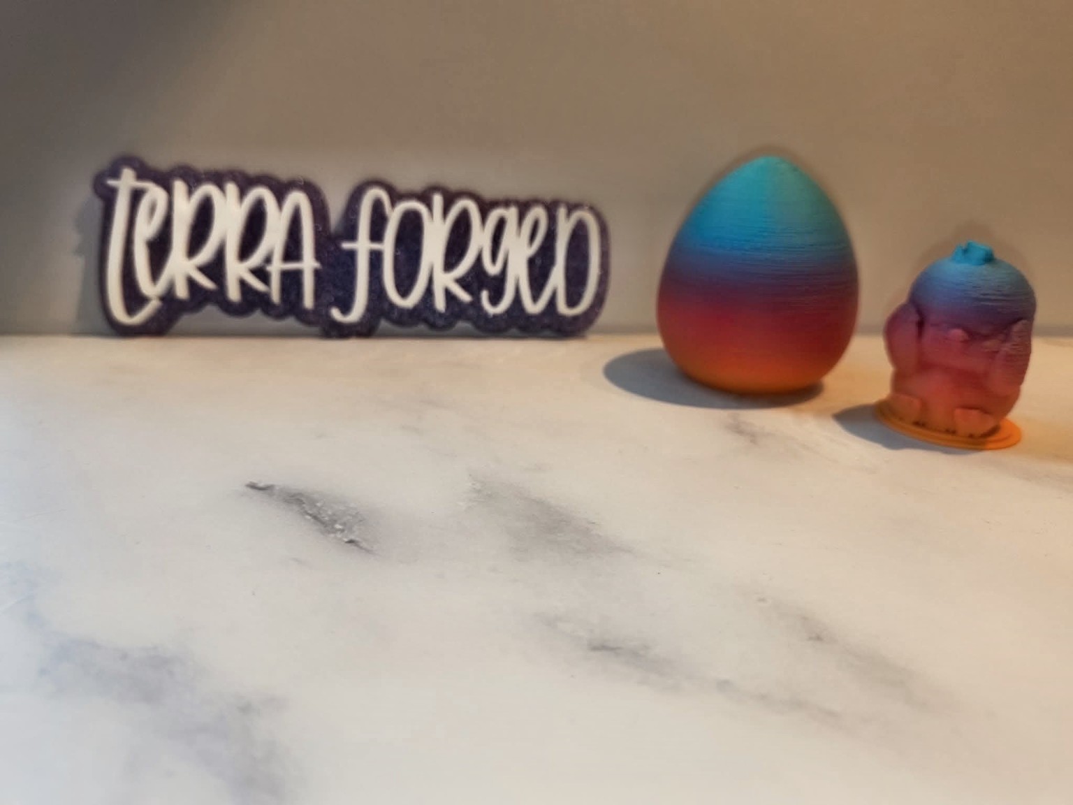 Rainbow Egg & Little Creature — 3D-printed accessory or decorative model