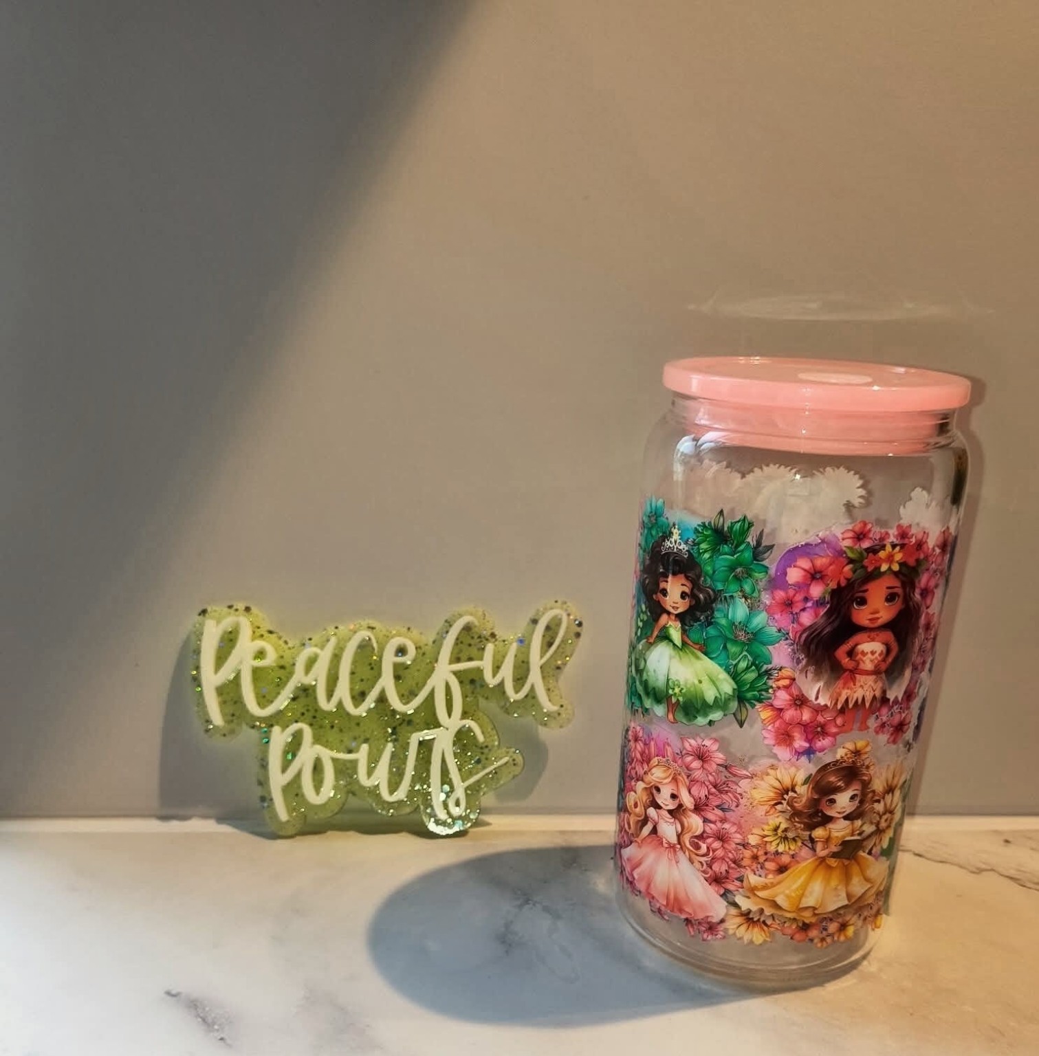 Floral Character Glass Can — product or design reference