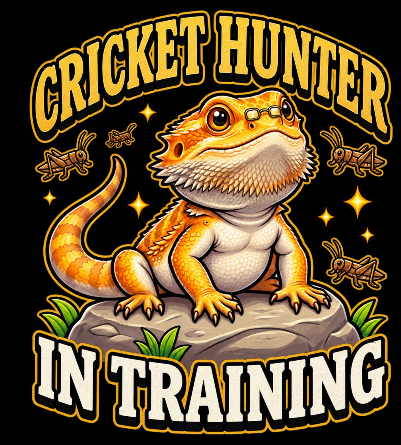 Cricket Hunter in Training design reference, not a finished garment