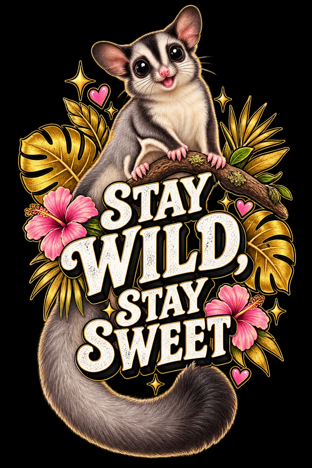 Stay Wild, Stay Sweet Sugar Glider design reference, not a finished garment