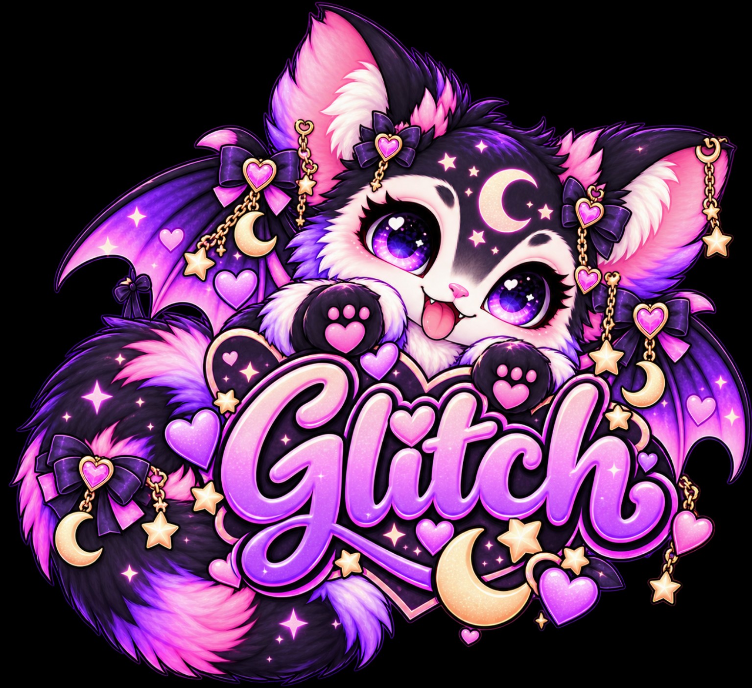 Glitch Purple Critter design reference, not a finished garment
