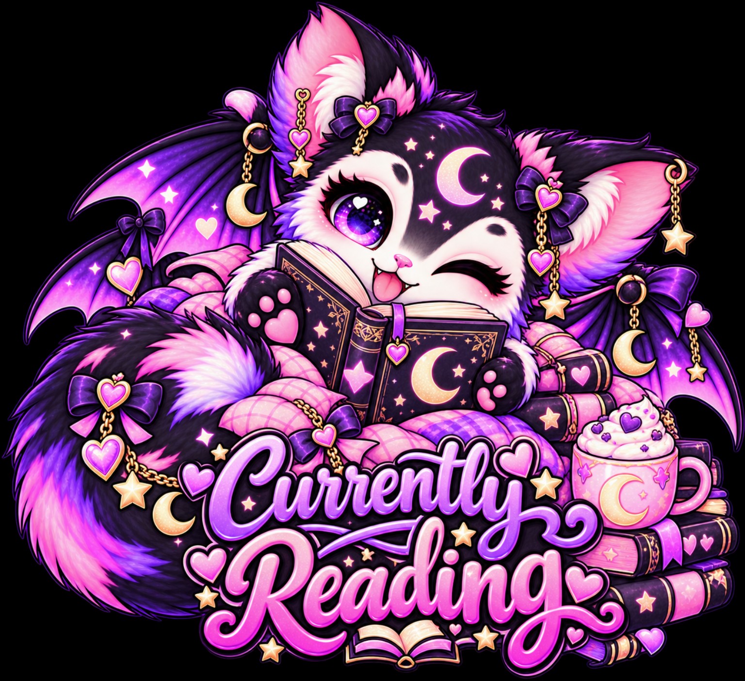 Currently Reading Purple Critter design reference, not a finished garment